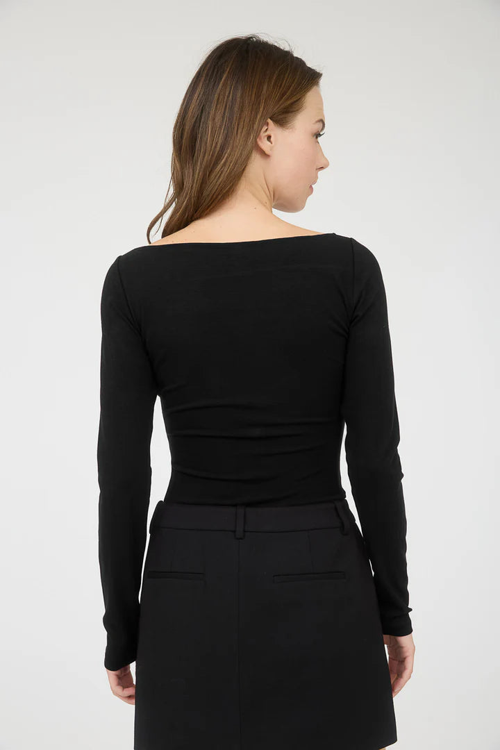 Boat Neck Long Sleeve Knit Top