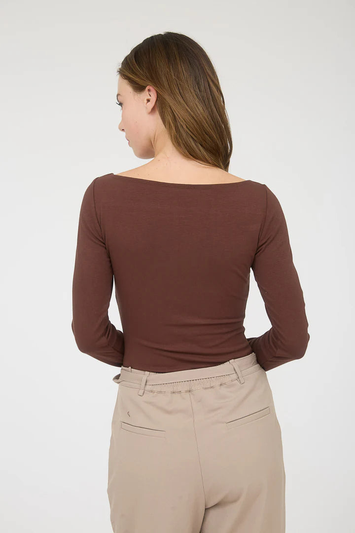 Boat Neck Long Sleeve Knit Top