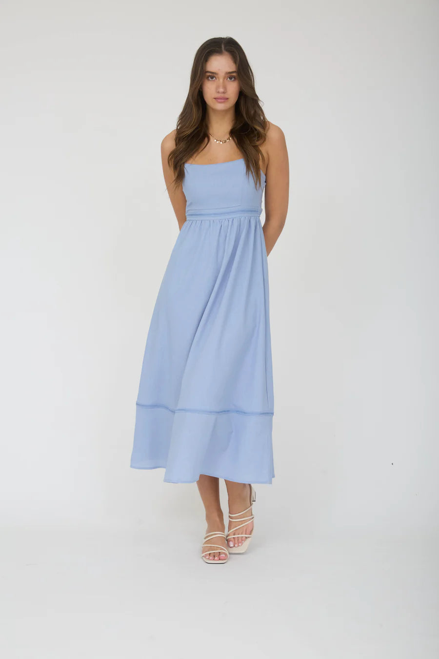 Blu Pepper Lace Trim Sleeveless Midi Dress