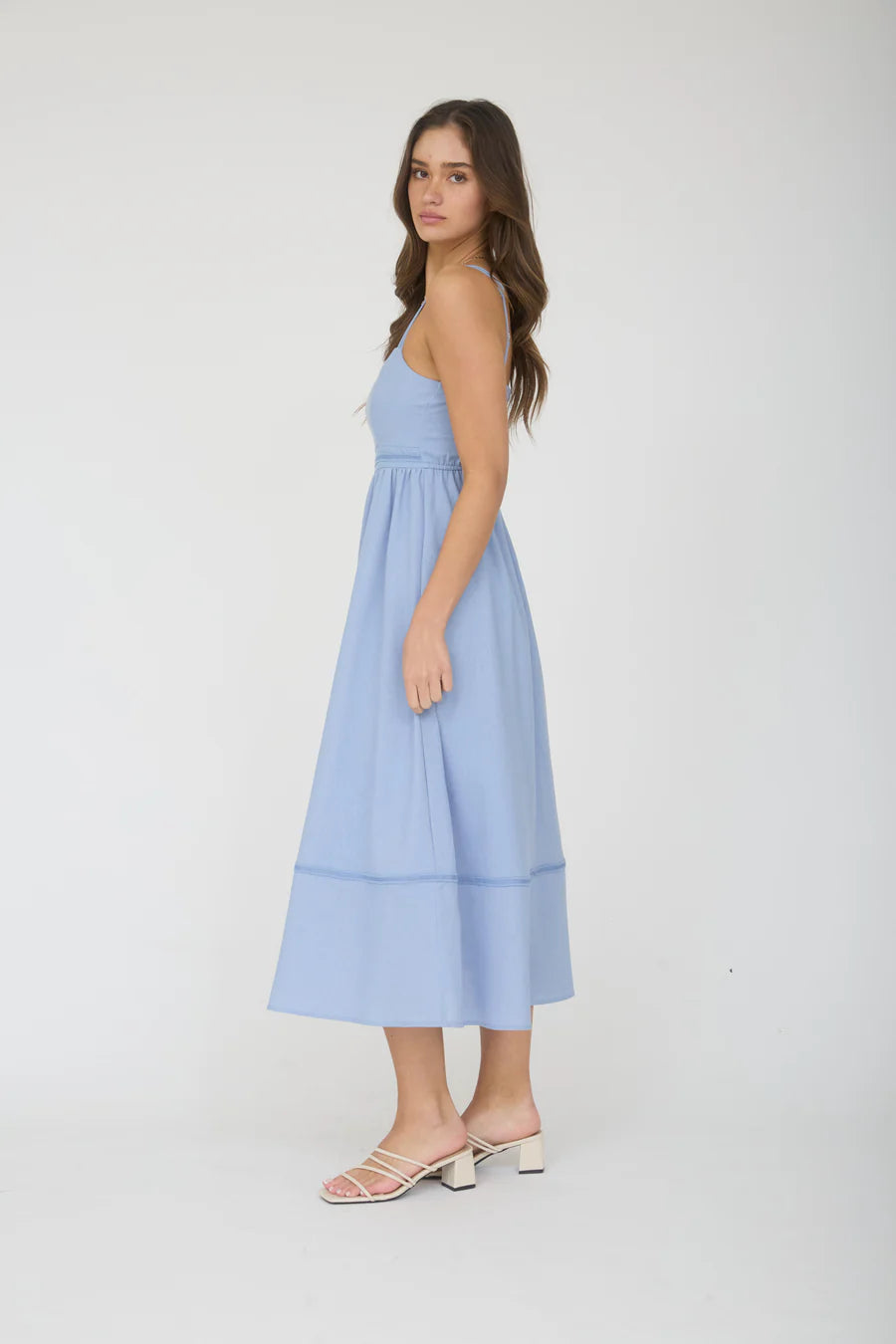 Blu Pepper Lace Trim Sleeveless Midi Dress