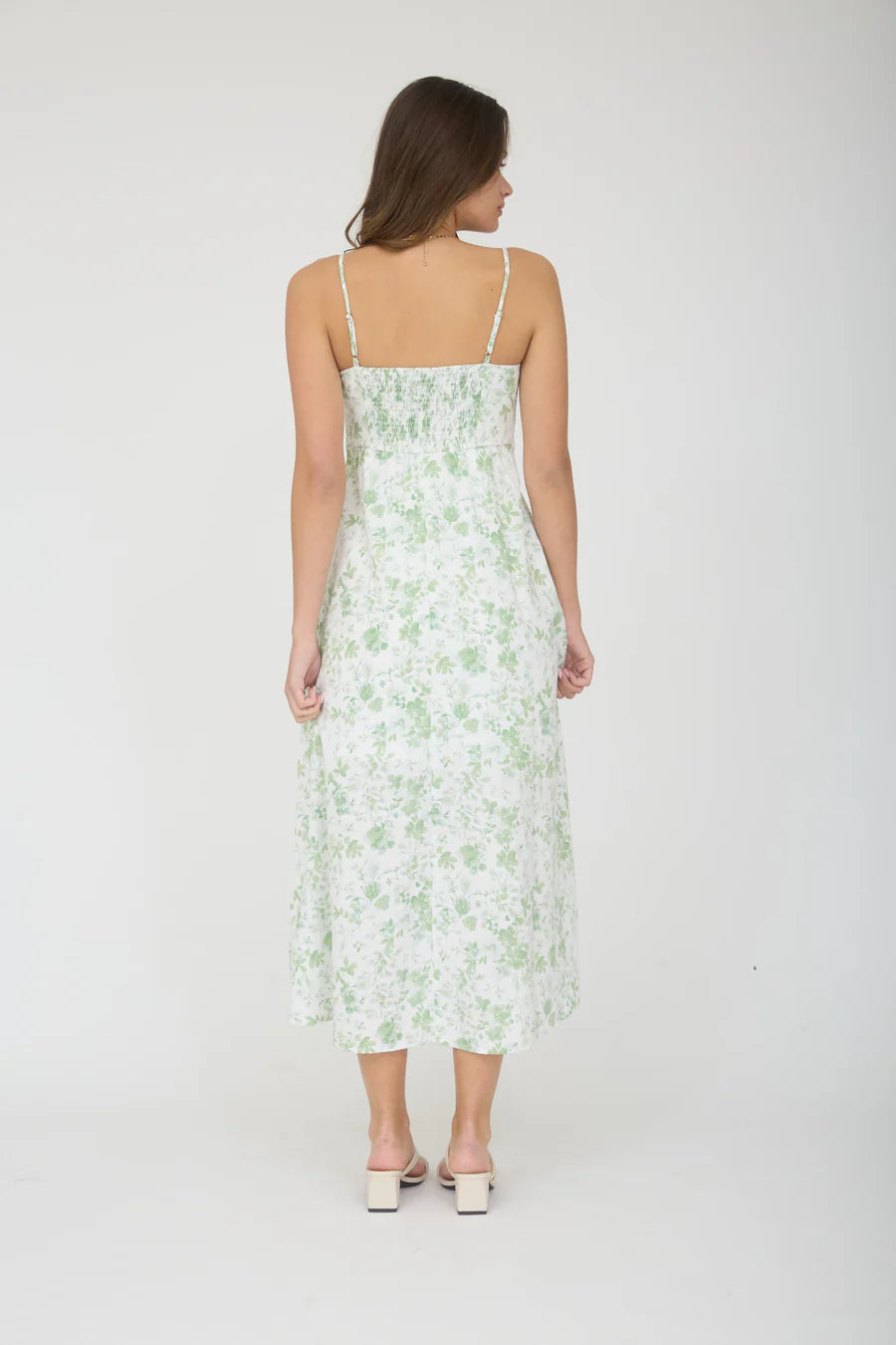 Blu Pepper Square Neckline Floral Pattern Midi Dress