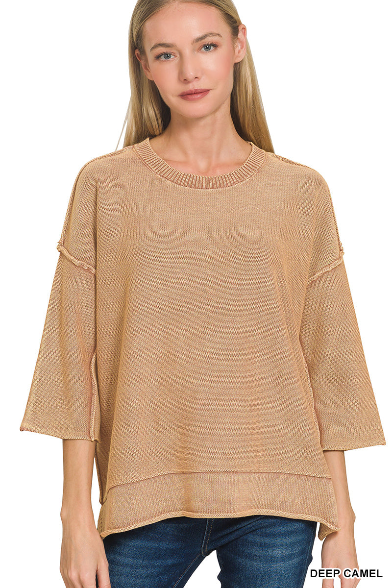 Washed 3/4 Sleeve Sweater