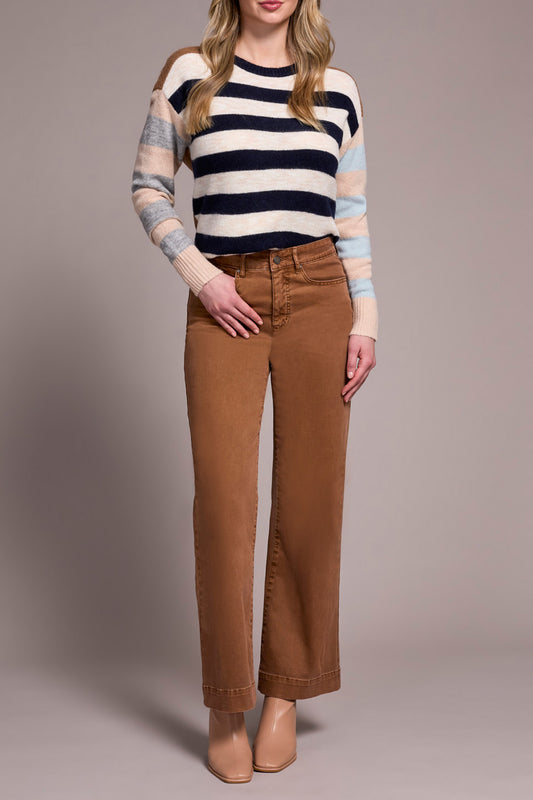 Women’s Comfort Stretch Fly Front Wide Leg Pants in Walnut Brown
