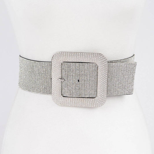 Rhinestone Buckle Plus Size Elastic Belt