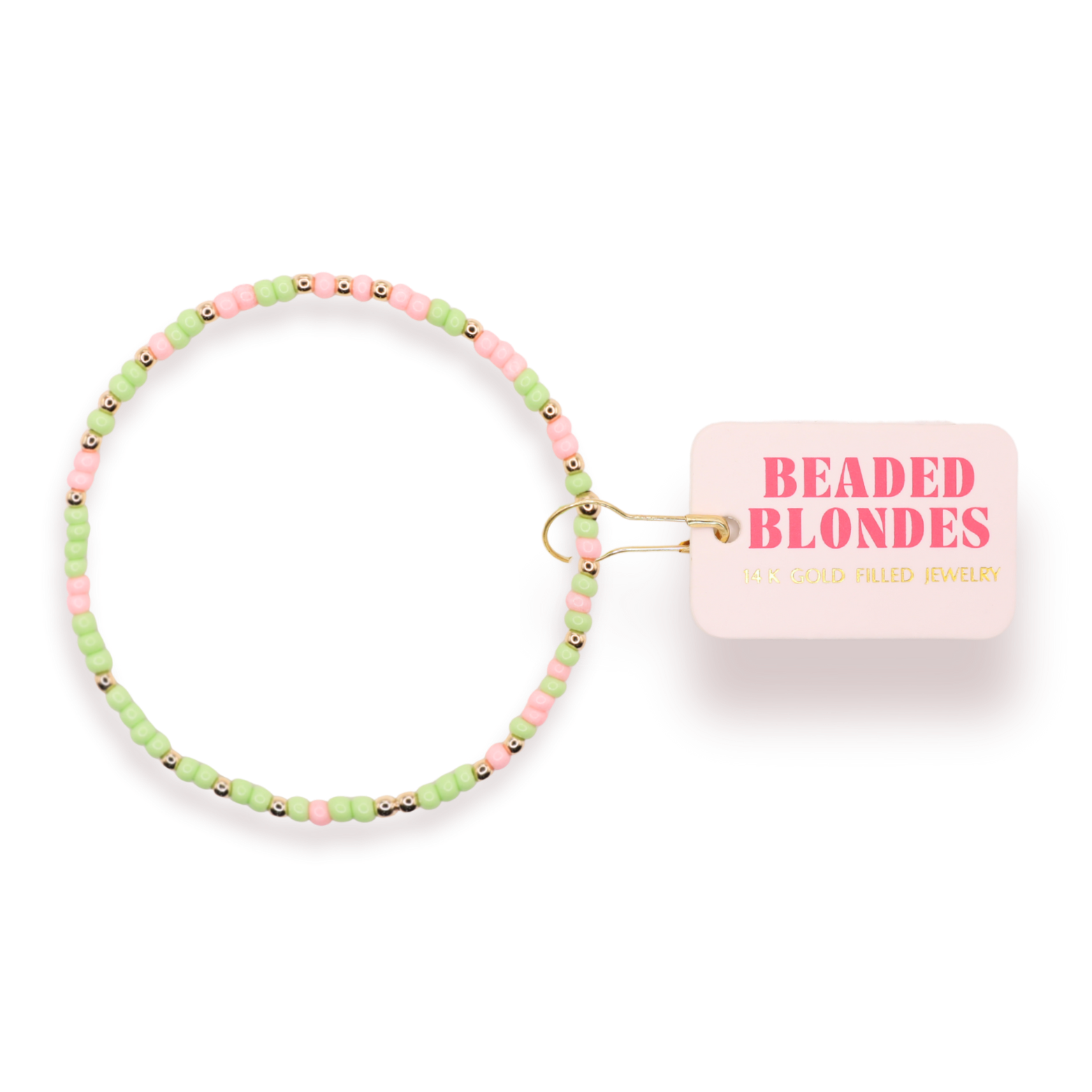 Light Pink and Light Green Sprinkle Bracelet: Standard 6.75 Inch | Beaded Blondes