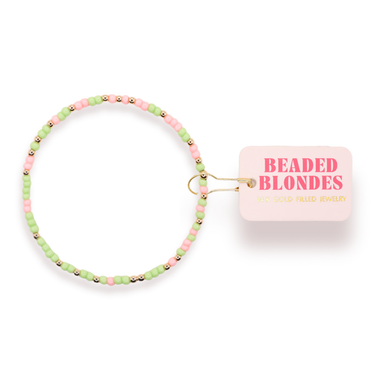 Light Pink and Light Green Sprinkle Bracelet: Standard 6.75 Inch | Beaded Blondes