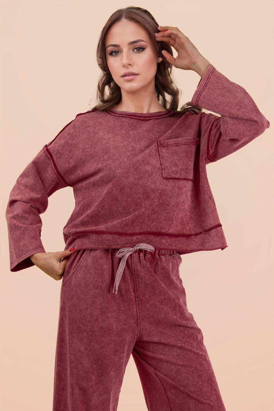 Mineral Washed Knit Top & Pants Set