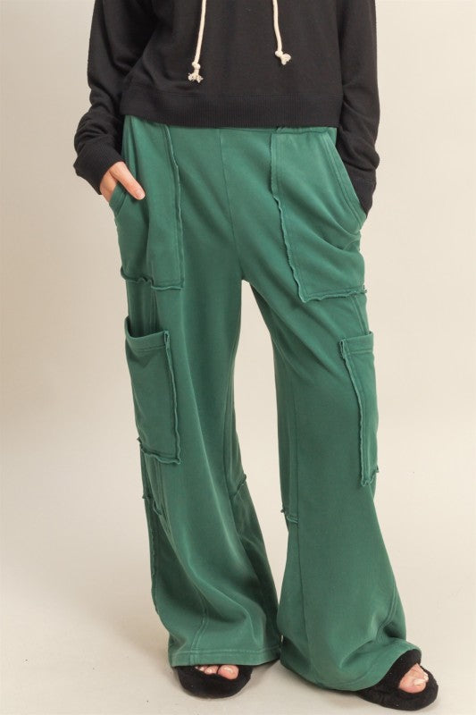 Front view of oversized utility sweatpants with pockets