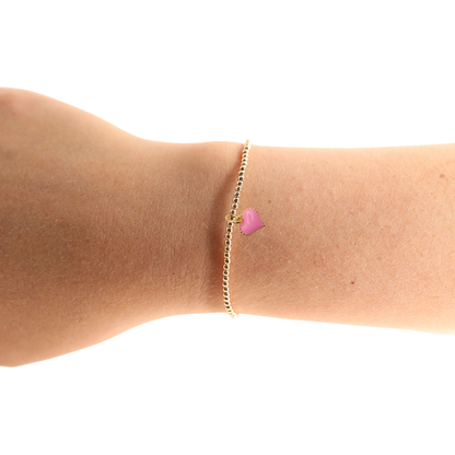 Pink Heart Charm Bracelet: Standard 6.75 inch | Beaded Blondes