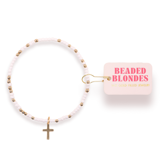 Cross Charm Bracelet on Color: Standard 6.75 Inch | Beaded Blondes
