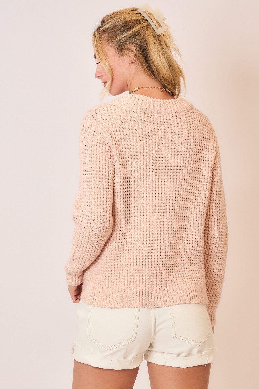 Crew Neck Waffle Knit Sweater - Talk of the Town
