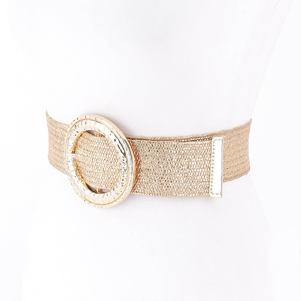 Hammered Metal Buckle Metallic Stretch Belt