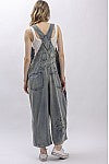 Back view relaxed fit denim overalls garment washed