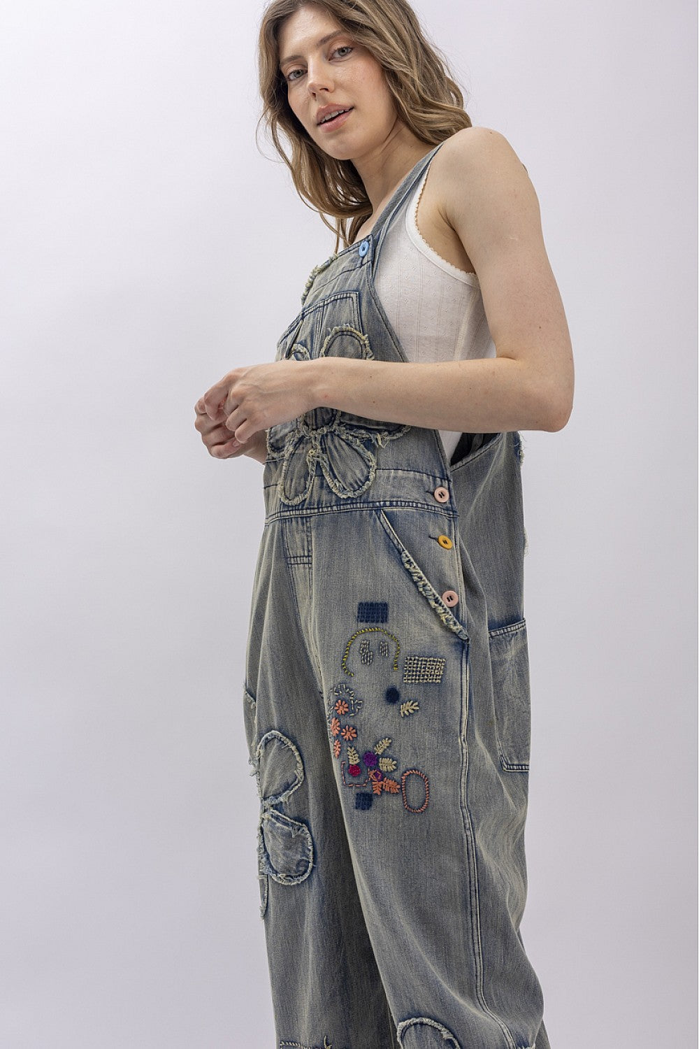 Patchwork Oversized Denim Overalls