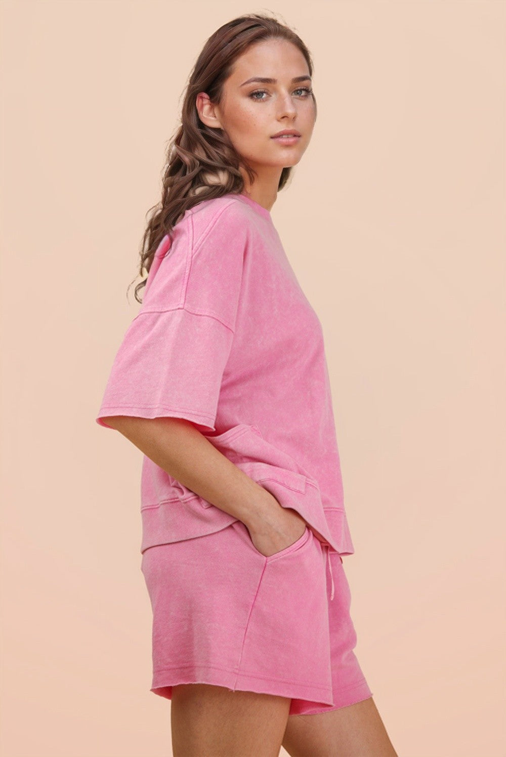 Pink • Mineral Wash Shirt/Shorts Set