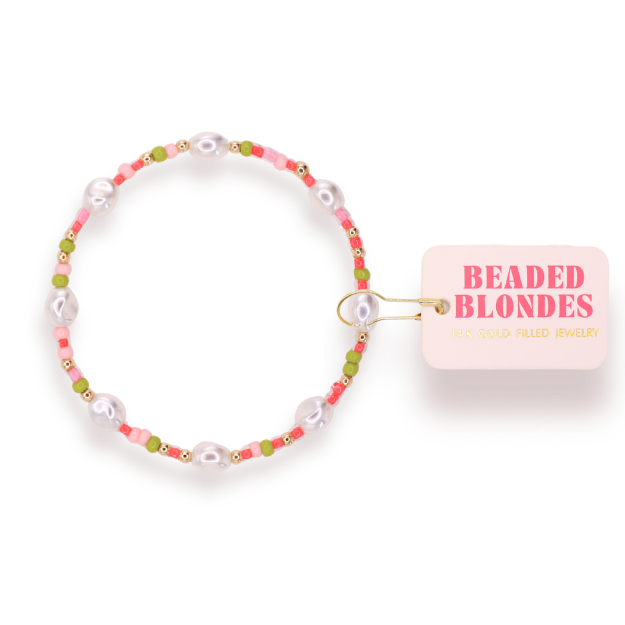 Watermelon Sprinkle Pearl Bracelet: Standard 6.75 inch | Beaded Blondes