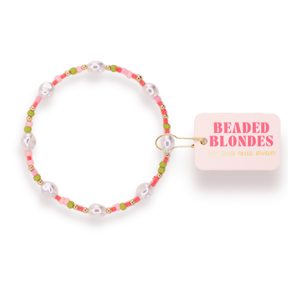 Watermelon Sprinkle Pearl Bracelet: Standard 6.75 inch | Beaded Blondes