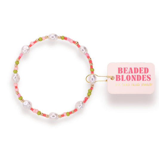 Watermelon Sprinkle Pearl Bracelet: Standard 6.75 inch | Beaded Blondes