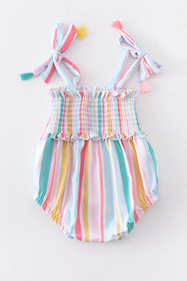 Carmen Candy Stripe Baby Girl Smocked Romper