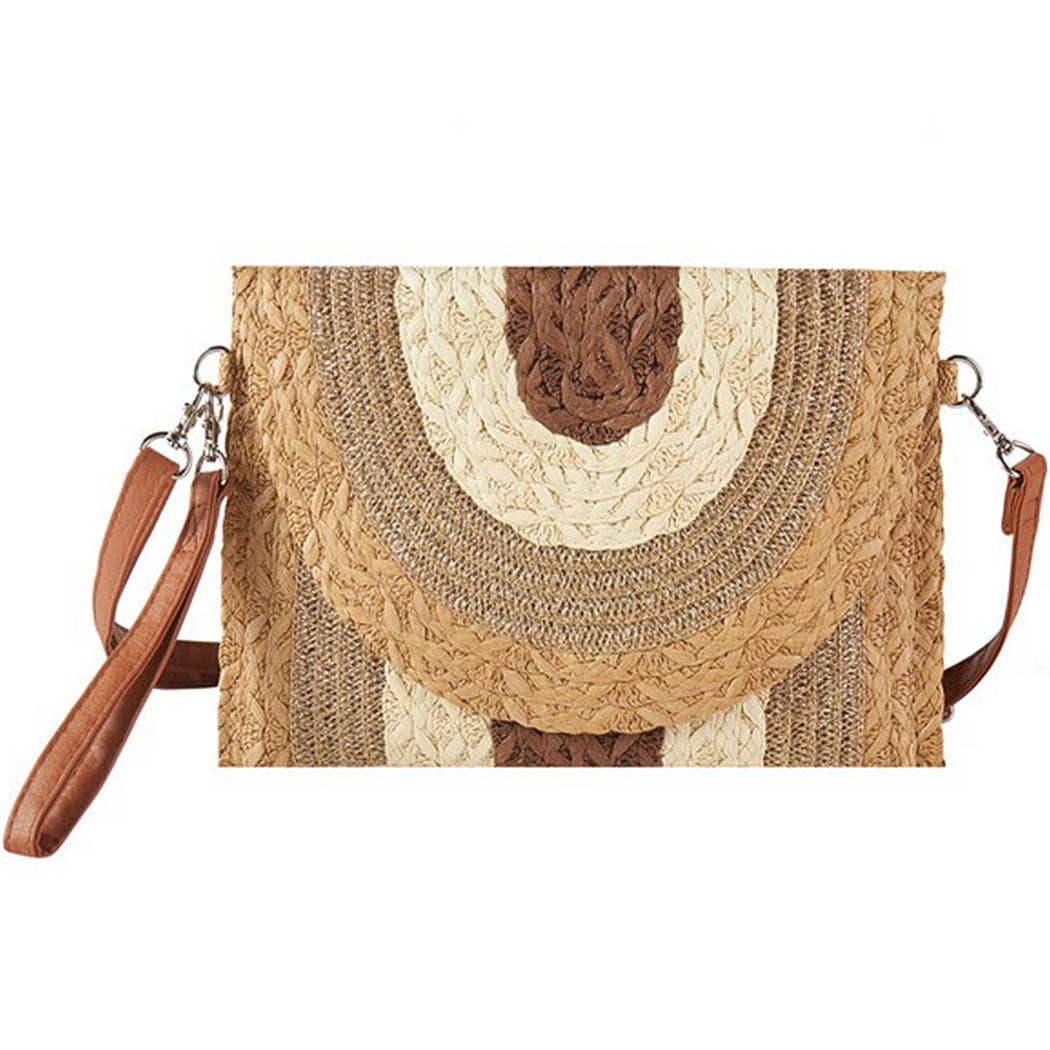 METALLIC LINED MULTI COLOR STRAW CLUTCH & CROSSBODY BAG.