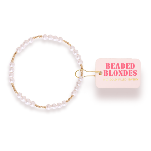 Scottie Bracelet in Gold with Pearl: Standard 6.75 Inch | Beaded Blondes