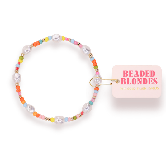 Snowcone Sprinkle Pearl Bracelet: Standard 6.75 inch | Beaded Blondes