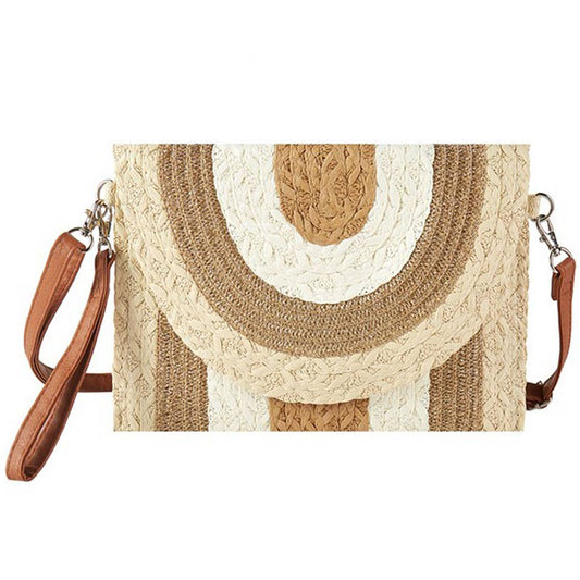 METALLIC LINED MULTI COLOR STRAW CLUTCH & CROSSBODY BAG.