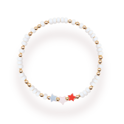 Red, White and Blue Star Bracelet: Standard 6.75 inch / Sprinkle | Beaded Blondes