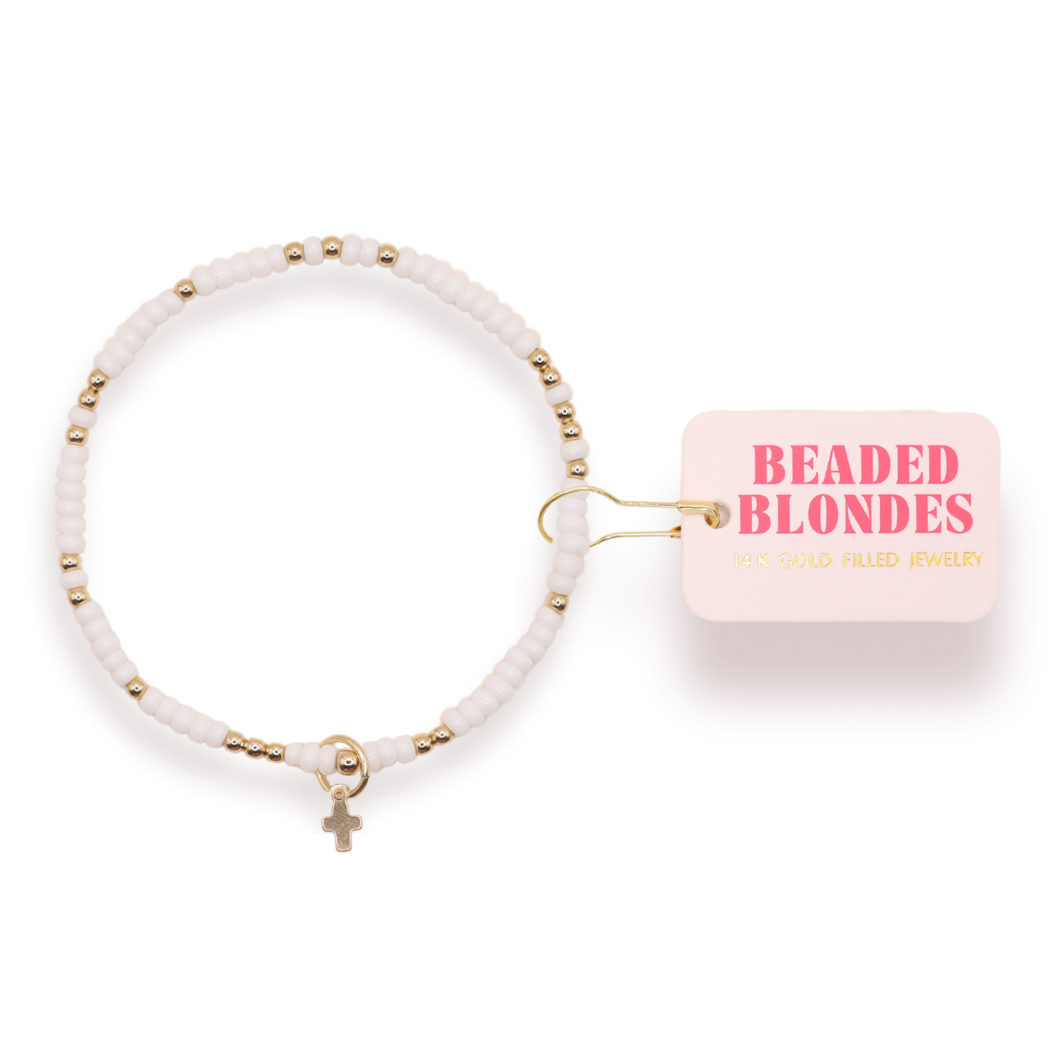 Mini Cross Charm Bracelet: Standard 6.75 inch | Beaded Blondes