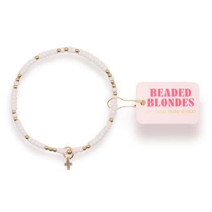Mini Cross Charm Bracelet: Standard 6.75 inch | Beaded Blondes