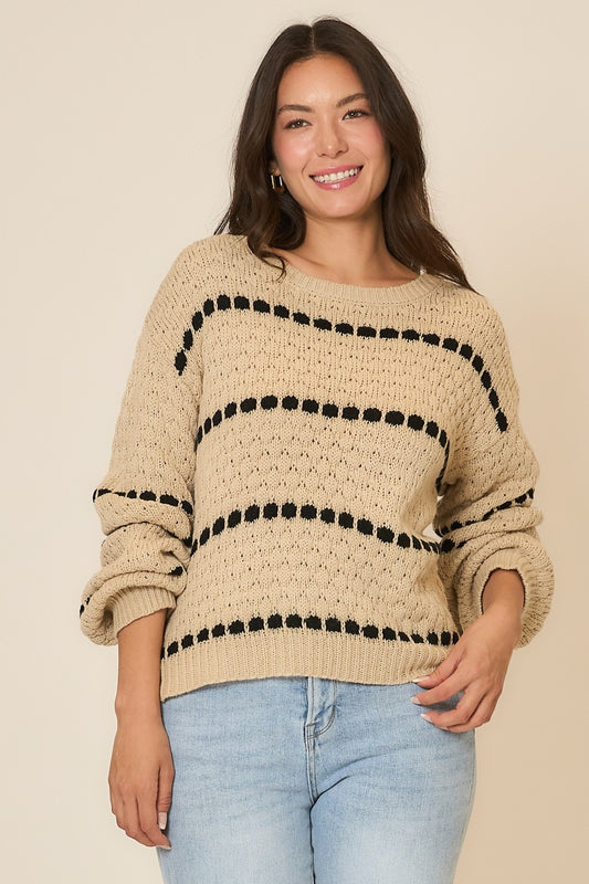 Spot Stripe Balloon Sleeve Sweater