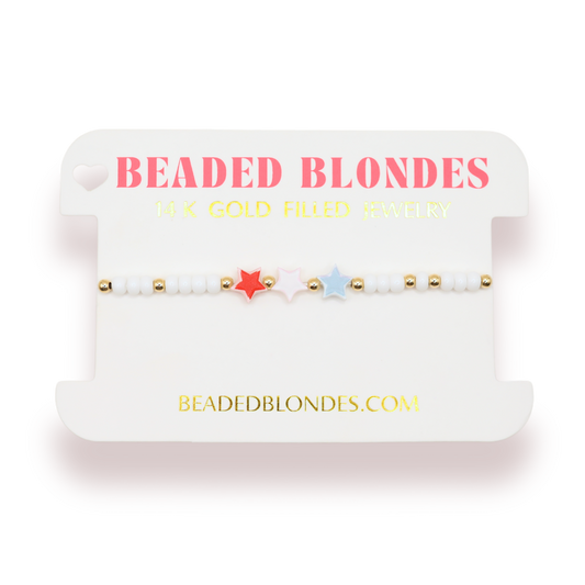 Red, White and Blue Star Bracelet: Standard 6.75 inch / Sprinkle | Beaded Blondes