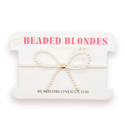 Pearl Bow Beaded Blondes Bracelet: Standard 6.75 inch