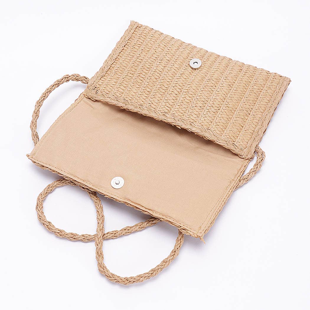 Faux Straw Handmade Ribbon Flap Cltuch