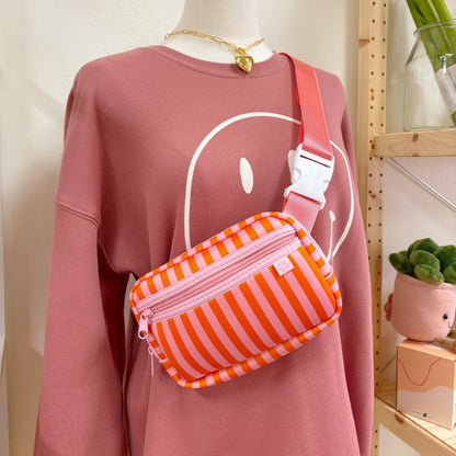 Crossbody Bag - Pink & Orange Stripes - Belt Bag
