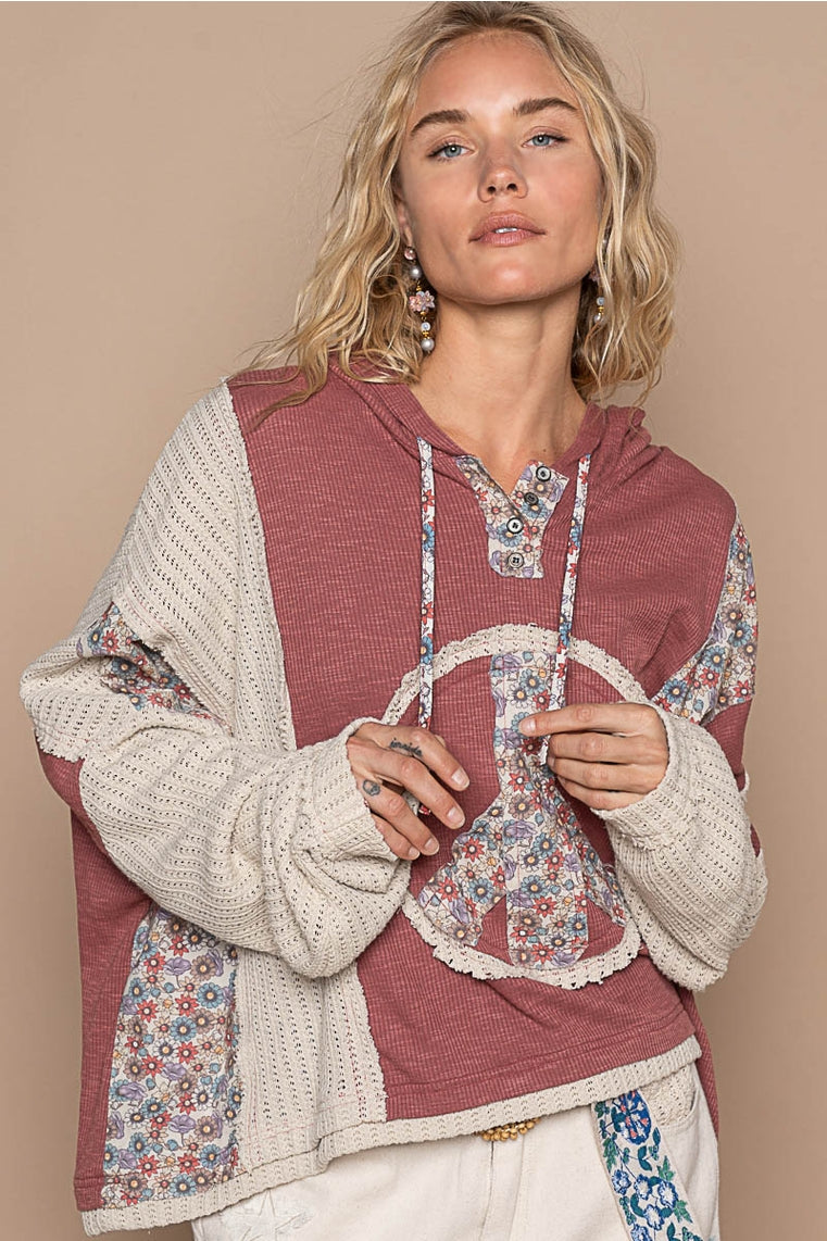 BB-Floral Peace Patch Ribbed Hoodie