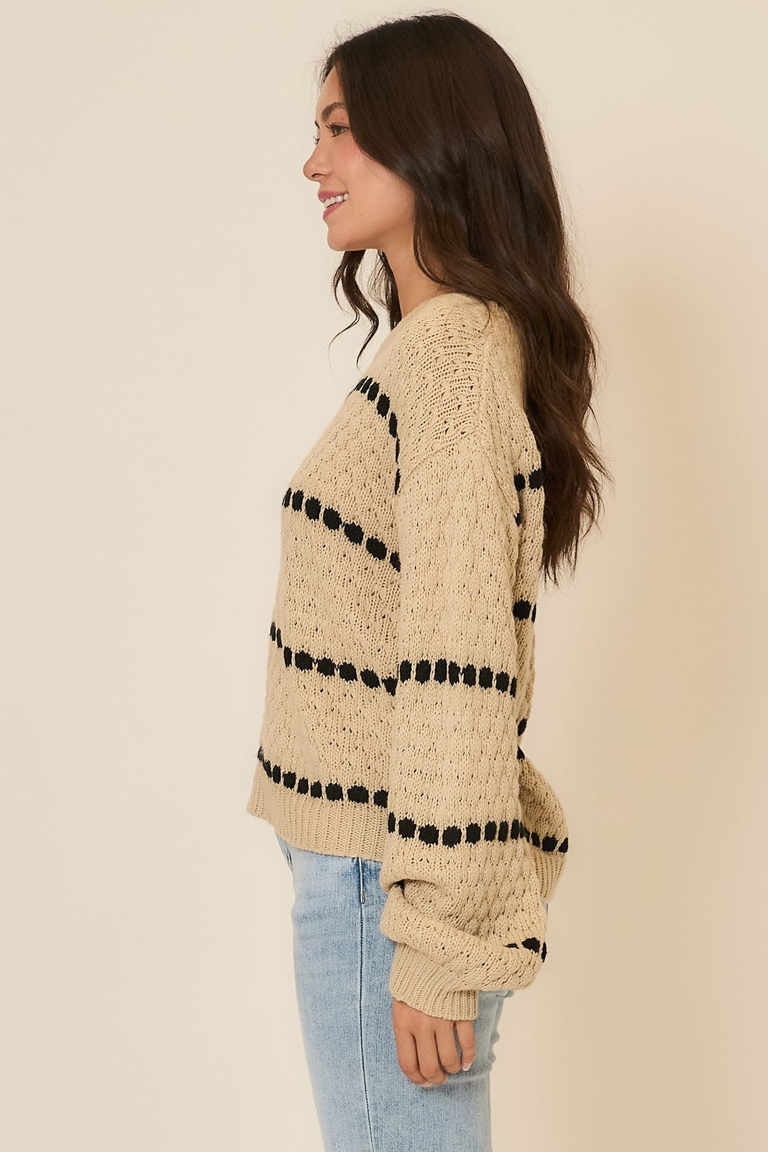 Spot Stripe Balloon Sleeve Sweater