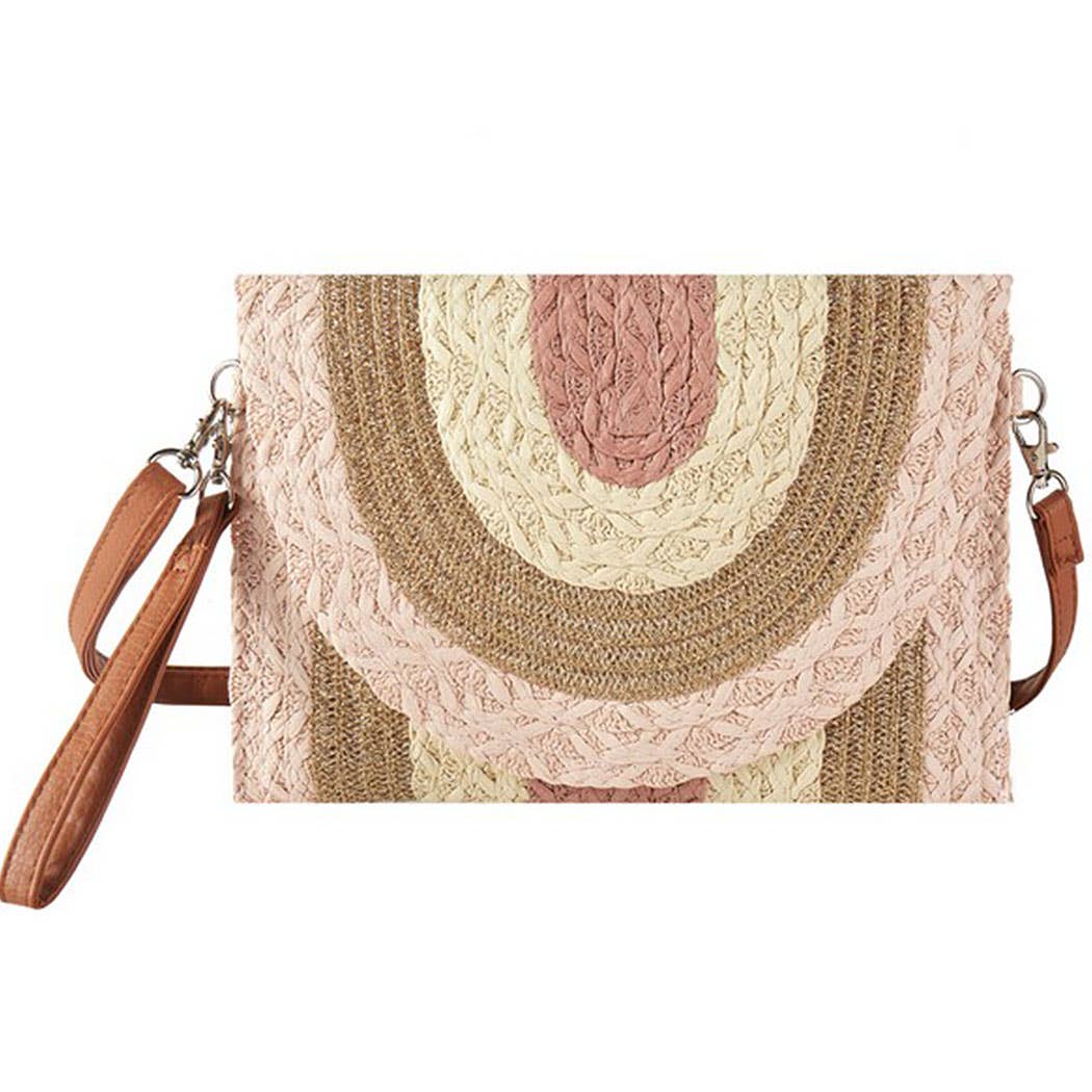 METALLIC LINED MULTI COLOR STRAW CLUTCH & CROSSBODY BAG.