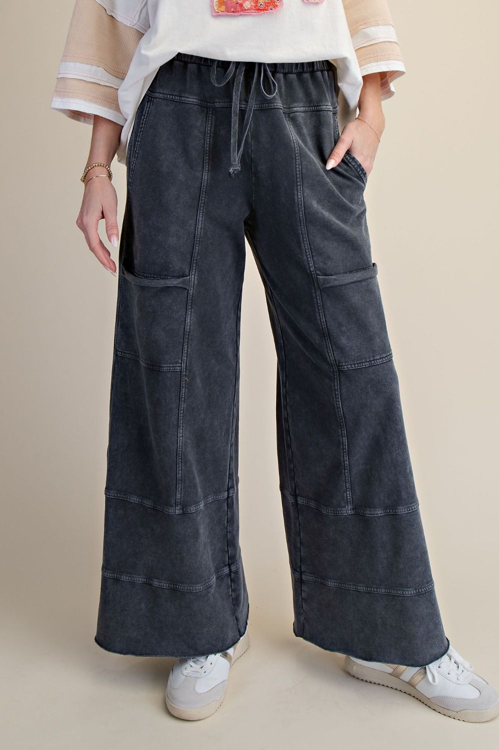 Black • Mineral Washed Terry Knit Pants