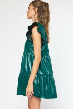 Lightweight woven faux leather dress in tiered silhouette