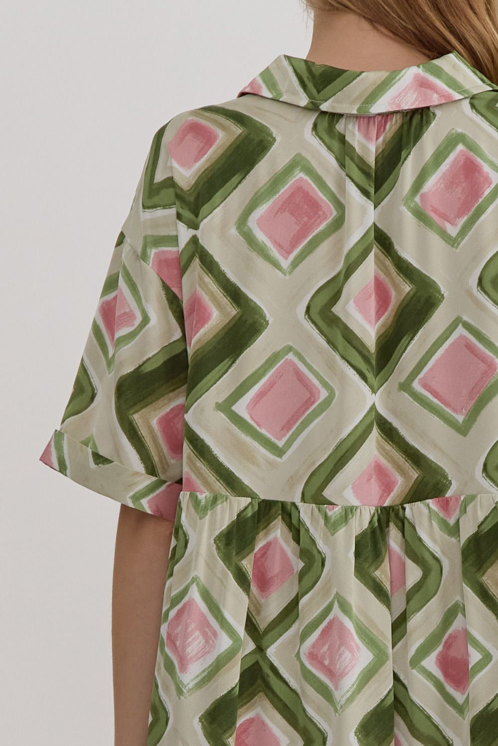 Tiered Button-Up Dress with Rolled Cuffs