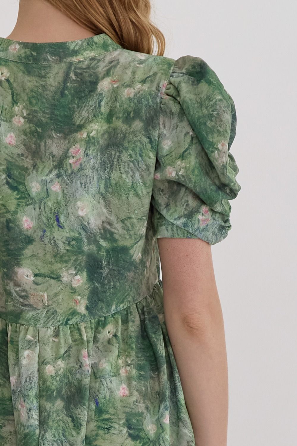 Floral Print V-Neck Mini Dress with Puff Sleeves