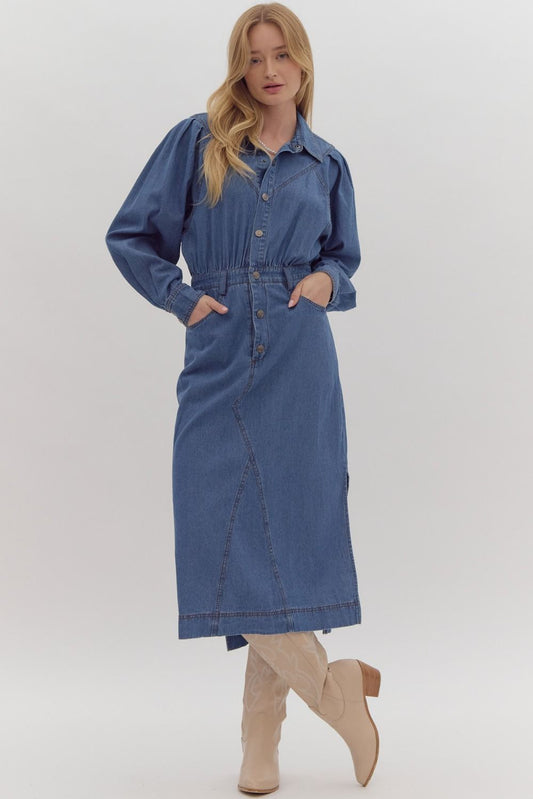 BB - Balloon Sleeved Midi Shirt Dress