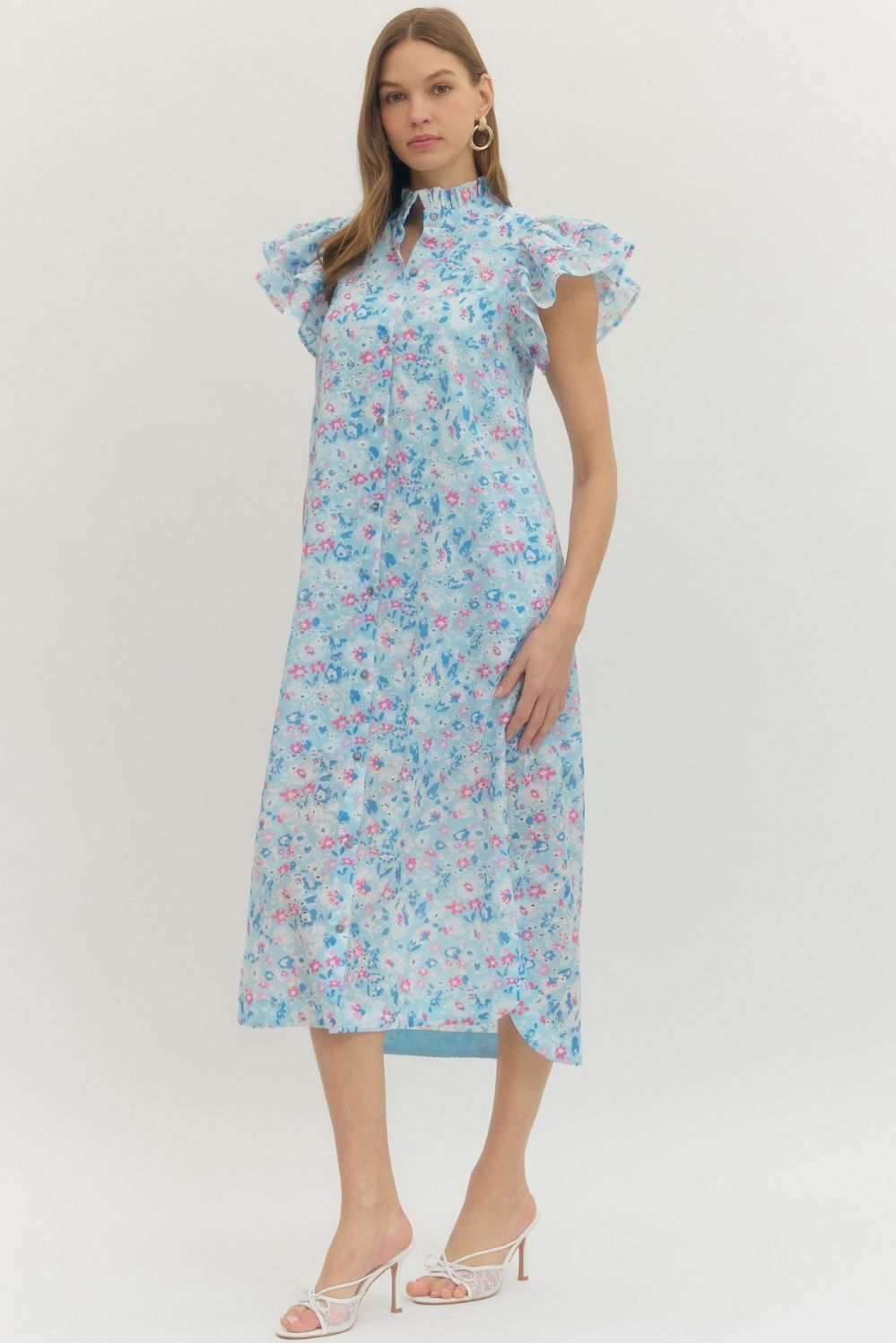 Cutesy Blue Button Down Floral Dress