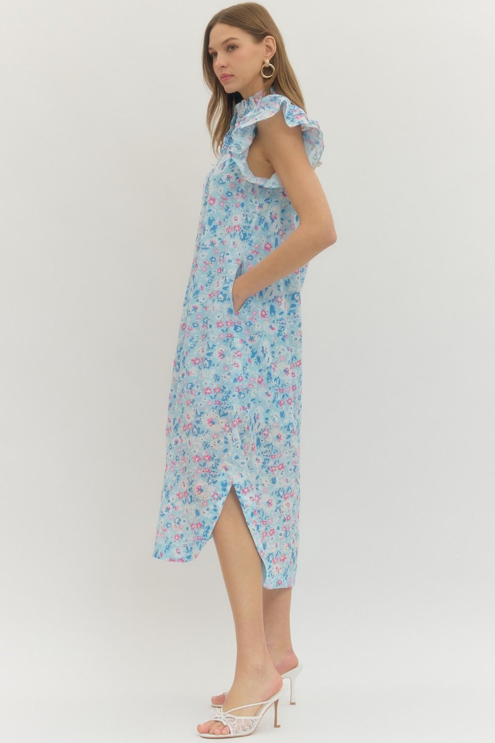 Cutesy Blue Button Down Floral Dress