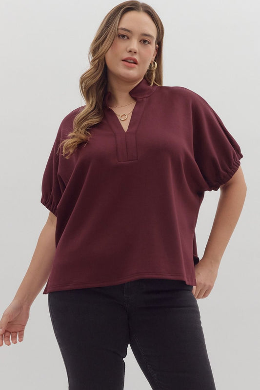 Split V-neckline Solid S/S Top