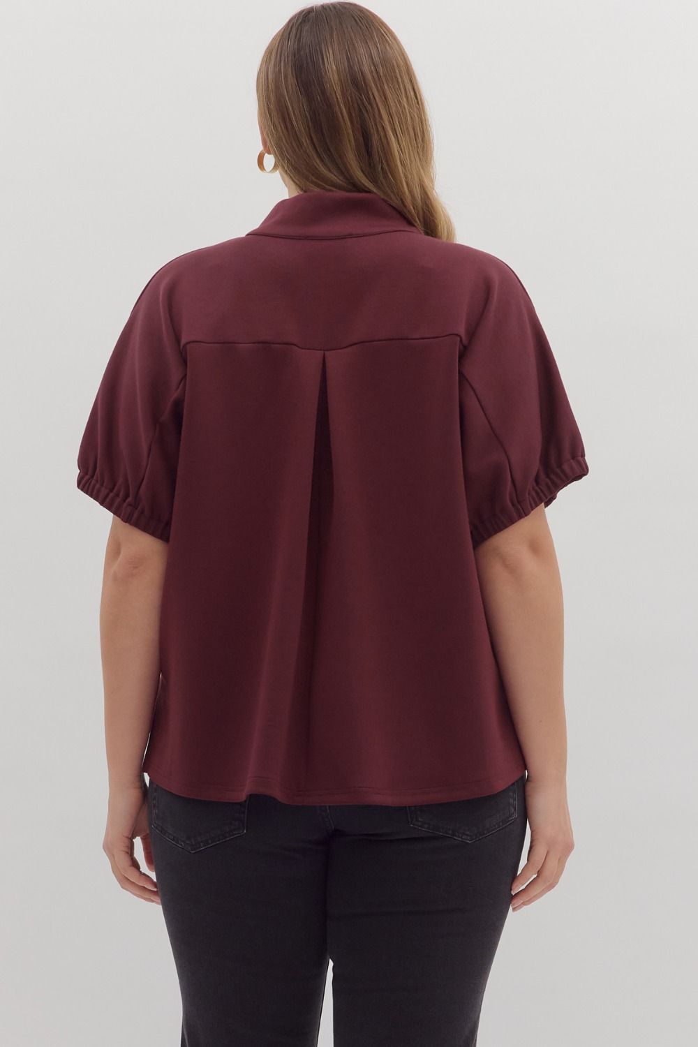 Split V-neckline Solid S/S Top