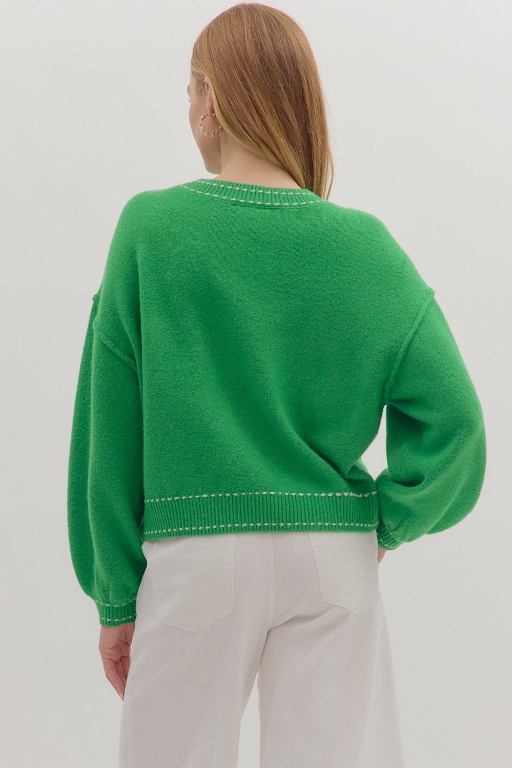 Contrast Stitch and Button Pocket Knit Sweater