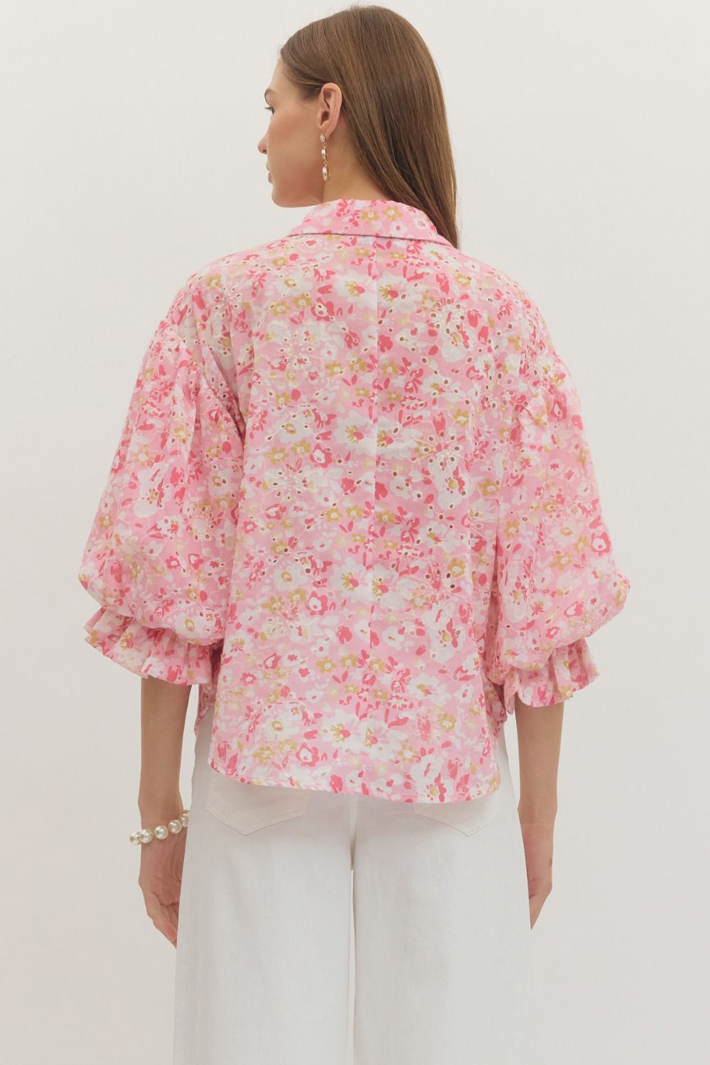 Cutesy Pink Button Down Floral Top