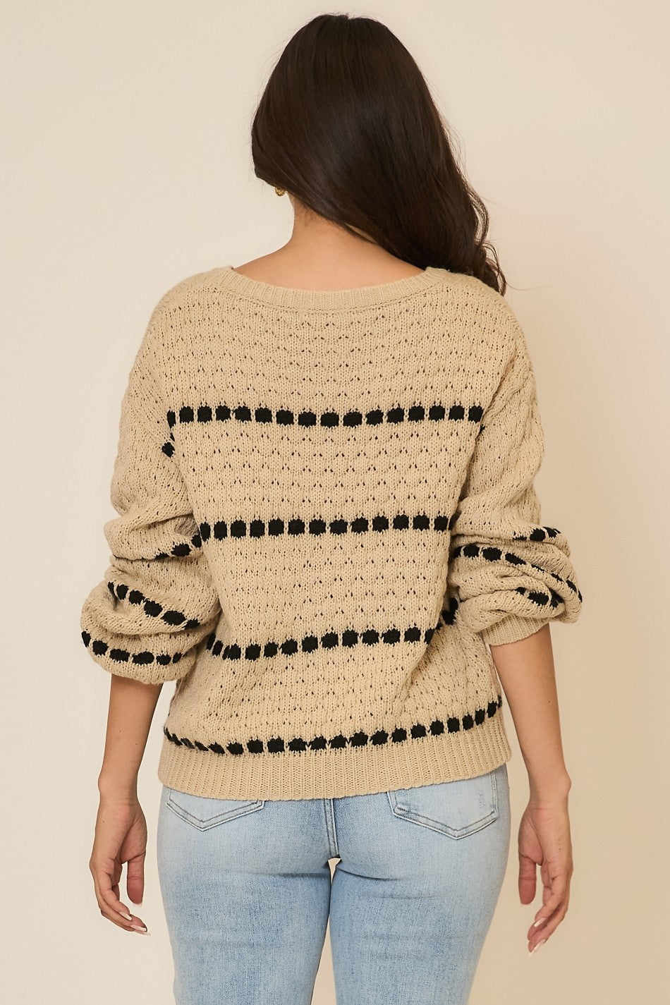 Spot Stripe Balloon Sleeve Sweater